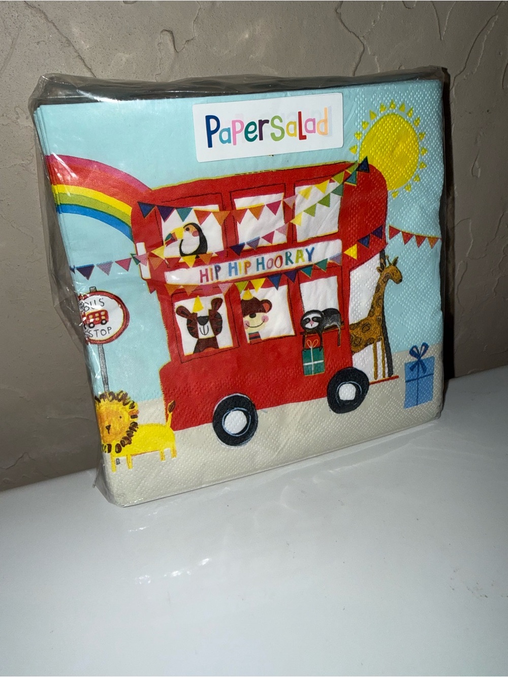 NEW Sealed 40 Paper Salad Novelty Napkins LG Hip Hip Hooray City Bus Animals